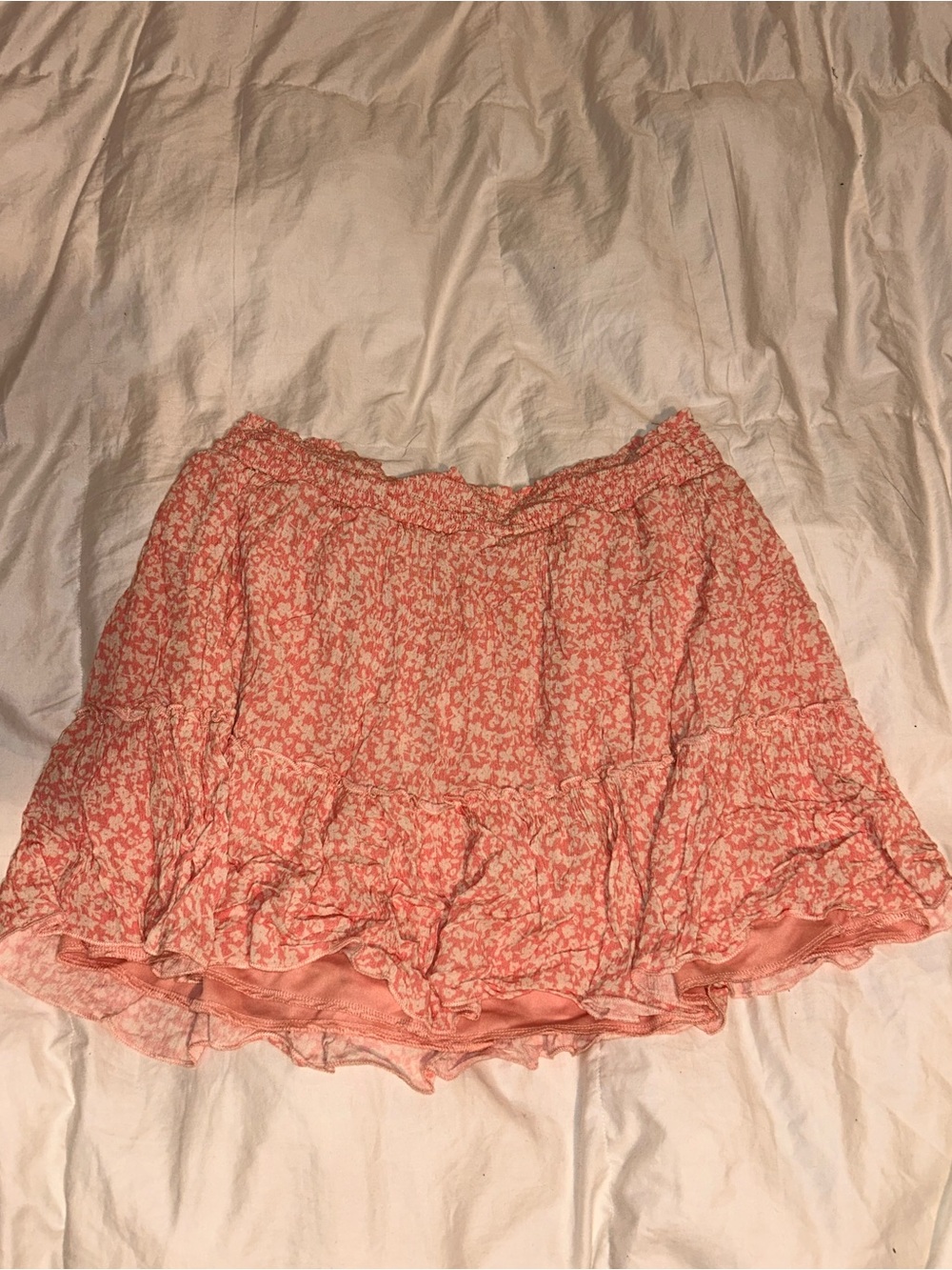 Pink Lily Coral Floral Ruffle Tiered Mini Skirt